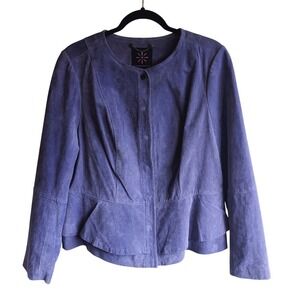 Isaac Mizrahi Vintage Y2k Romantic Pastel Purple Peplum Leather Fitted Jacket
